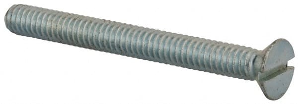 Value Collection - 1/4-20 UNC, 2-1/2" OAL Slotted Drive Machine Screw - Flat Head, Grade 2 Steel, Zinc-Plated Finish, Without Washer - Exact Tooling