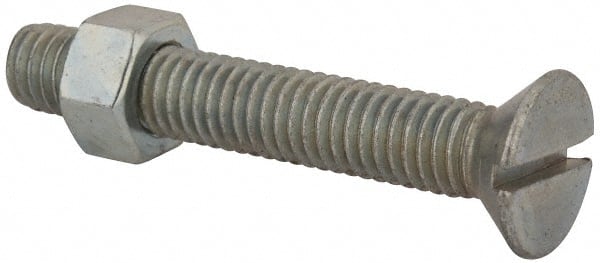 Value Collection - 3/8-16 UNC, 2-1/2" OAL Slotted Drive Machine Screw - Flat Head, Grade 2 Steel, Zinc-Plated Finish, Without Washer - Exact Tooling