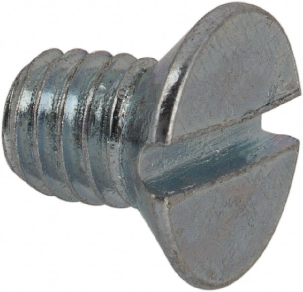 Value Collection - M4x0.70, 6mm OAL Slotted Drive Machine Screw - Flat Head, Grade 4.8 Steel, Zinc-Plated Finish, Without Washer - Exact Tooling
