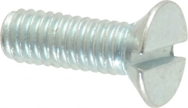 Value Collection - M4x0.70, 12mm OAL Slotted Drive Machine Screw - Flat Head, Grade 4.8 Steel, Zinc-Plated Finish, Without Washer - Exact Tooling