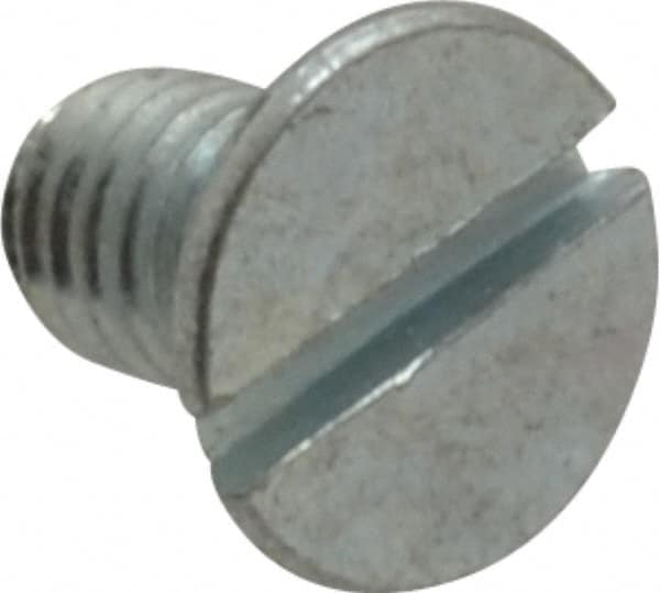 Value Collection - M5x0.80, 8mm OAL Slotted Drive Machine Screw - Flat Head, Grade 4.8 Steel, Zinc-Plated Finish, Without Washer - Exact Tooling