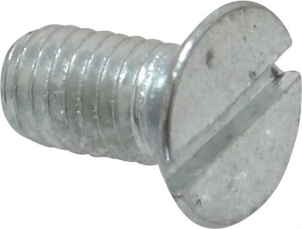 Value Collection - M5x0.80, 10mm OAL Slotted Drive Machine Screw - Flat Head, Grade 4.8 Steel, Zinc-Plated Finish, Without Washer - Exact Tooling