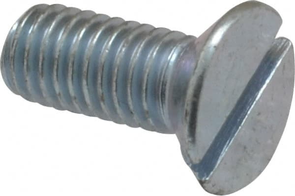 Value Collection - M5x0.80, 12mm OAL Slotted Drive Machine Screw - Flat Head, Grade 4.8 Steel, Zinc-Plated Finish, Without Washer - Exact Tooling