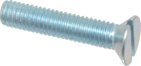 Value Collection - M5x0.80, 25mm OAL Slotted Drive Machine Screw - Flat Head, Grade 4.8 Steel, Zinc-Plated Finish, Without Washer - Exact Tooling