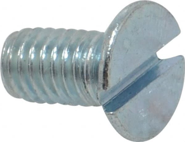 Value Collection - M6x1.00, 12mm OAL Slotted Drive Machine Screw - Flat Head, Grade 4.8 Steel, Zinc-Plated Finish, Without Washer - Exact Tooling