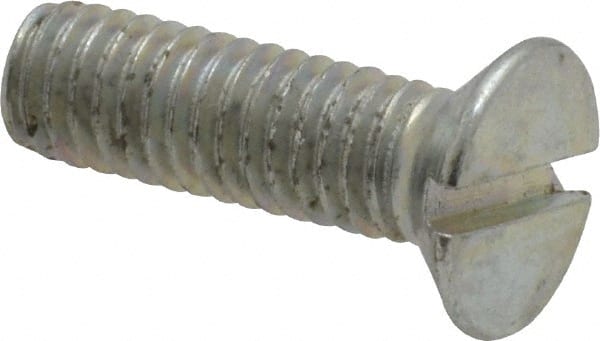 Value Collection - M6x1.00, 20mm OAL Slotted Drive Machine Screw - Flat Head, Grade 4.8 Steel, Zinc-Plated Finish, Without Washer - Exact Tooling