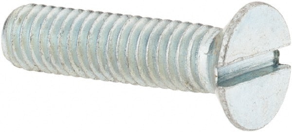 Value Collection - M6x1.00, 30mm OAL Slotted Drive Machine Screw - Flat Head, Grade 4.8 Steel, Zinc-Plated Finish, Without Washer - Exact Tooling