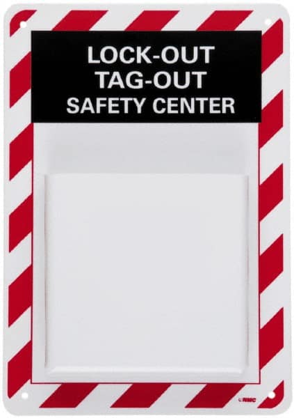 NMC - 1 Piece, Empty Plastic Tag and Padlock / Hasp Station - 13 Inch Wide x 15-1/2 Inch High, Yellow - Exact Tooling