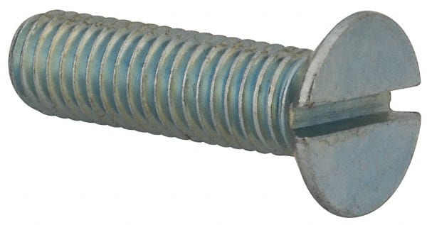 Value Collection - M8x1.25, 30mm OAL Slotted Drive Machine Screw - Flat Head, Grade 4.8 Steel, Zinc-Plated Finish, Without Washer - Exact Tooling