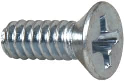Value Collection - #6-32 UNC, 3/8" OAL Phillips Drive Machine Screw - Flat Head, Grade 2 Steel, Zinc-Plated Finish, Without Washer - Exact Tooling