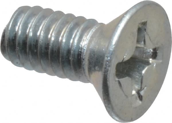Value Collection - #8-32 UNC, 3/8" OAL Phillips Drive Machine Screw - Flat Head, Grade 2 Steel, Zinc-Plated Finish, Without Washer - Exact Tooling