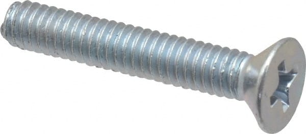 Value Collection - #8-32 UNC, 1" OAL Phillips Drive Machine Screw - Flat Head, Grade J82 Steel, Zinc-Plated Finish, Without Washer - Exact Tooling