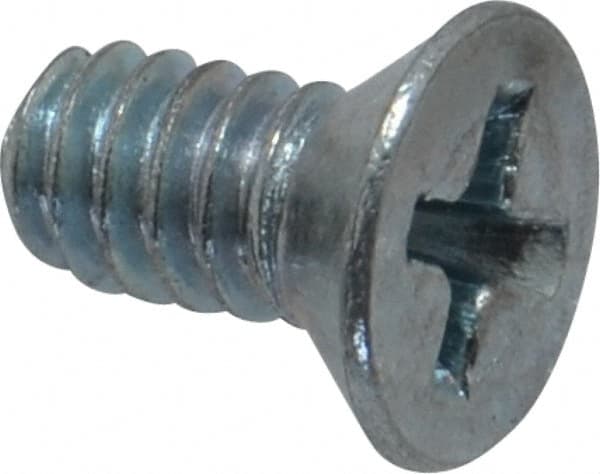 Value Collection - #10-24 UNC, 3/8" OAL Phillips Drive Machine Screw - Flat Head, Grade J82 Steel, Zinc-Plated Finish, Without Washer - Exact Tooling