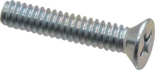 Value Collection - #10-24 UNC, 1" OAL Phillips Drive Machine Screw - Flat Head, Grade 2 Steel, Zinc-Plated Finish, Without Washer - Exact Tooling