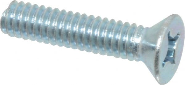 Value Collection - #12-24 UNC, 1" OAL Phillips Drive Machine Screw - Flat Head, Grade J82 Steel, Zinc-Plated Finish, Without Washer - Exact Tooling