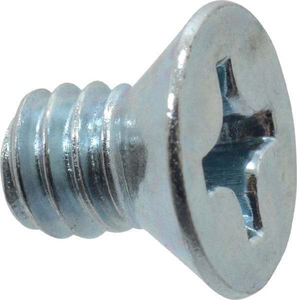 Value Collection - 1/4-20 UNC, 3/8" OAL Phillips Drive Machine Screw - Flat Head, Grade 2 Steel, Zinc-Plated Finish, Without Washer - Exact Tooling