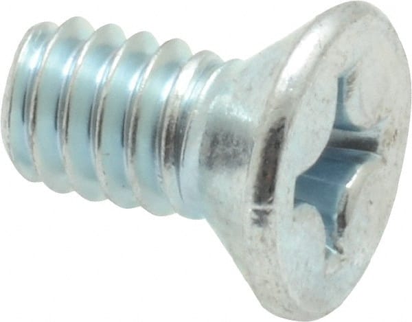 Value Collection - 1/4-20 UNC, 1/2" OAL Phillips Drive Machine Screw - Flat Head, Grade 2 Steel, Zinc-Plated Finish, Without Washer - Exact Tooling