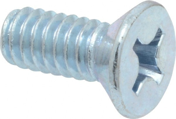 Value Collection - 1/4-20 UNC, 5/8" OAL Phillips Drive Machine Screw - Flat Head, Grade 2 Steel, Zinc-Plated Finish, Without Washer - Exact Tooling
