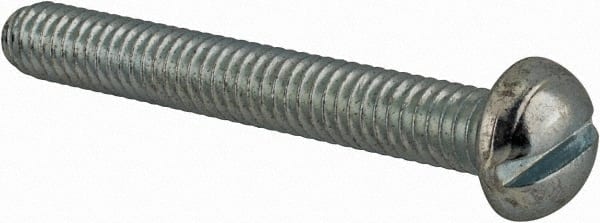 Value Collection - #12-24 UNC, 1-3/4" Length Under Head Slotted Drive Machine Screw - Round Head, Grade J82 Steel, Zinc-Plated Finish, Without Washer - Exact Tooling