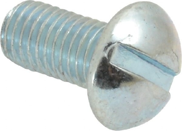 Value Collection - 1/4-28 UNF, 1/2" Length Under Head Slotted Drive Machine Screw - Round Head, Grade J82 Steel, Zinc-Plated Finish, Without Washer - Exact Tooling