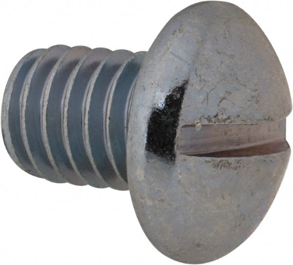 Value Collection - 3/8-16 UNC, 1/2" Length Under Head Slotted Drive Machine Screw - Round Head, Grade 2 Alloy Steel, Zinc-Plated Finish, Without Washer - Exact Tooling