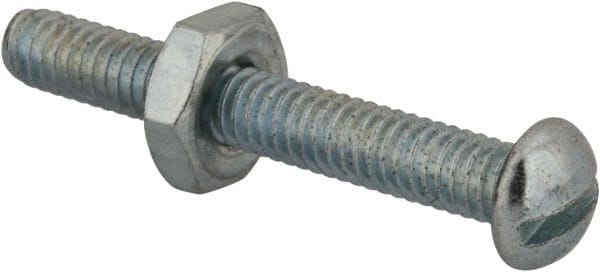 Value Collection - #8-32 UNC, 1-1/4" Length Under Head Slotted Drive Machine Screw - Round Head, Grade 2 Steel, Zinc-Plated Finish, Without Washer - Exact Tooling