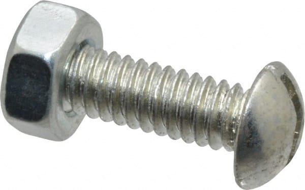 Value Collection - 1/4-20 UNC, 7/8" Length Under Head Slotted Drive Machine Screw - Round Head, Grade J82 Steel, Zinc-Plated Finish, Without Washer - Exact Tooling