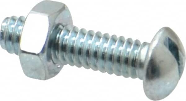 Value Collection - 1/4-20 UNC, 1" Length Under Head Slotted Drive Machine Screw - Round Head, Grade 2 Steel, Zinc-Plated Finish, Without Washer - Exact Tooling