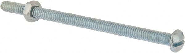 Value Collection - 1/4-20 UNC, 4-1/2" Length Under Head Slotted Drive Machine Screw - Round Head, Grade 2 Steel, Zinc-Plated Finish, Without Washer - Exact Tooling