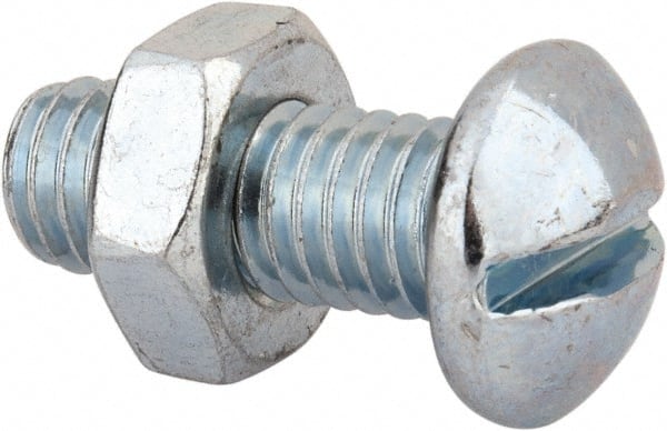 Value Collection - 3/8-16 UNC, 1" Length Under Head Slotted Drive Machine Screw - Round Head, Grade 2 Steel, Zinc-Plated Finish, Without Washer - Exact Tooling