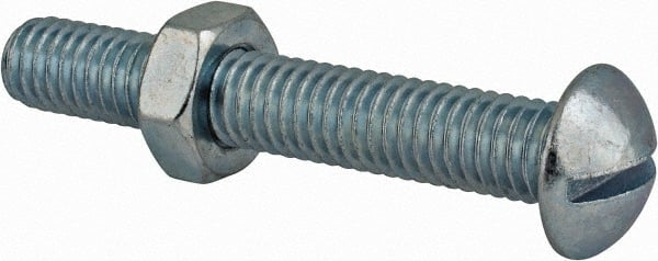 Value Collection - 3/8-16 UNC, 2-1/2" Length Under Head Slotted Drive Machine Screw - Round Head, Grade 2 Steel, Zinc-Plated Finish, Without Washer - Exact Tooling