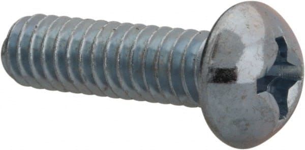 Value Collection - 1/4-20 UNC, 7/8" Length Under Head Phillips Drive Machine Screw - Round Head, Grade 2 Steel, Zinc-Plated Finish, Without Washer - Exact Tooling