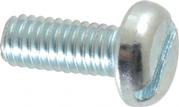 Value Collection - M4x0.70, 10mm Length Under Head Slotted Drive Machine Screw - Pan Head, Grade 4.8 Steel, Zinc-Plated Finish, Without Washer - Exact Tooling