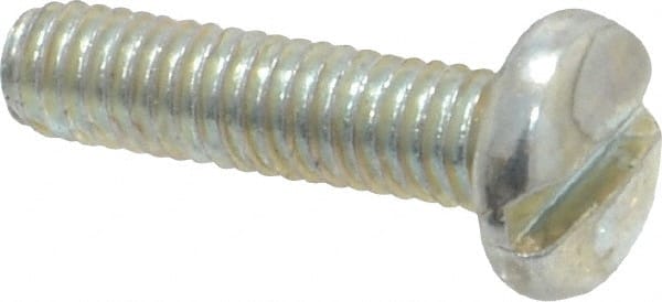 Value Collection - M4x0.70, 16mm Length Under Head Slotted Drive Machine Screw - Pan Head, Grade 4.8 Steel, Zinc-Plated Finish, Without Washer - Exact Tooling