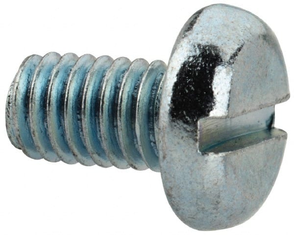 Value Collection - M6x1.00, 10mm Length Under Head Slotted Drive Machine Screw - Pan Head, Grade 4.8 Steel, Zinc-Plated Finish, Without Washer - Exact Tooling