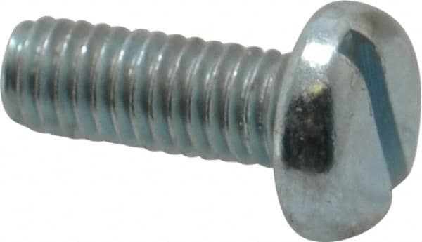 Value Collection - M6x1.00, 16mm Length Under Head Slotted Drive Machine Screw - Pan Head, Grade 4.8 Steel, Zinc-Plated Finish, Without Washer - Exact Tooling