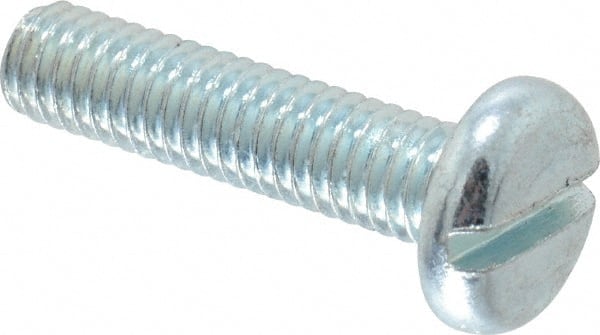 Value Collection - M6x1.00, 25mm Length Under Head Slotted Drive Machine Screw - Pan Head, Grade 4.8 Steel, Zinc-Plated Finish, Without Washer - Exact Tooling