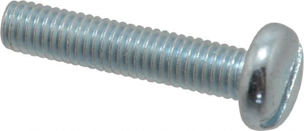 Value Collection - M6x1.00, 30mm Length Under Head Slotted Drive Machine Screw - Pan Head, Grade 4.8 Steel, Zinc-Plated Finish, Without Washer - Exact Tooling