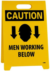 NMC - Caution - Men Working Above, Caution - Men Working Below, 12" Wide x 19" High, Plastic Floor Sign - A-Frame, Black on Yellow, For Accident Prevention - Exact Tooling