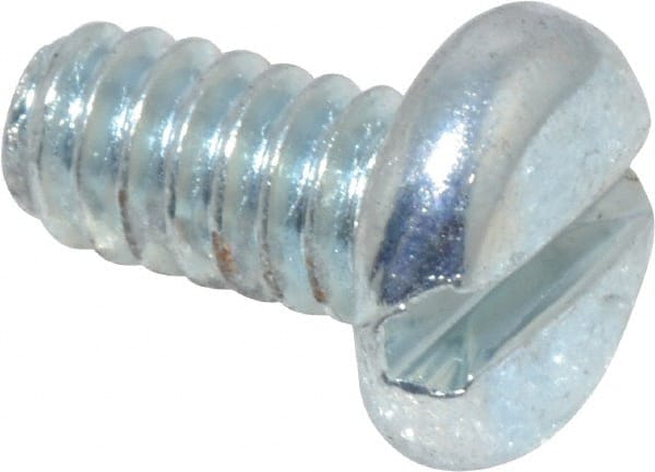 Value Collection - #10-24 UNC, 3/8" Length Under Head Slotted Drive Machine Screw - Pan Head, Grade J82 Steel, Zinc-Plated Finish, Without Washer - Exact Tooling