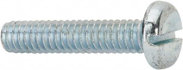 Value Collection - 1/4-20 UNC, 1-1/4" Length Under Head Slotted Drive Machine Screw - Pan Head, Grade J82 Steel, Zinc-Plated Finish, Without Washer - Exact Tooling