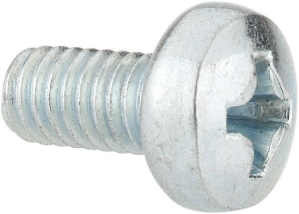 Value Collection - M4x0.70, 8mm Length Under Head Phillips Drive Machine Screw - Pan Head, Grade 4.8 Steel, Zinc-Plated Finish, Without Washer - Exact Tooling