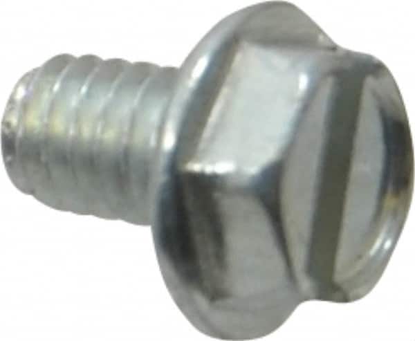 Value Collection - #8-32 UNC, 1/4" OAL Slotted Drive Machine Screw - Hex Washer Head, Grade J82 Steel, Zinc-Plated Finish, Without Washer - Exact Tooling