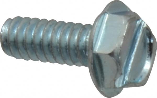 Value Collection - #10-24 UNC, 1/2" OAL Slotted Drive Machine Screw - Hex Washer Head, Grade J82 Steel, Zinc-Plated Finish, Without Washer - Exact Tooling
