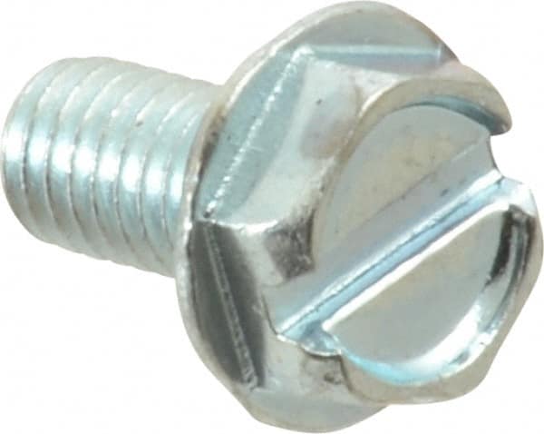 Value Collection - #10-32 UNF, 3/8" OAL Slotted Drive Machine Screw - Hex Washer Head, Grade J82 Steel, Zinc-Plated Finish, Without Washer - Exact Tooling