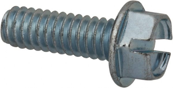 Value Collection - 1/4-20 UNC, 3/4" OAL Slotted Drive Machine Screw - Hex Washer Head, Grade J82 Steel, Zinc-Plated Finish, Without Washer - Exact Tooling
