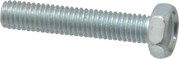 Value Collection - #10-32 UNF, 1" Length Under Head Hex Drive Machine Screw - Hex Head, Grade J82 Steel, Zinc-Plated Finish, Without Washer - Exact Tooling