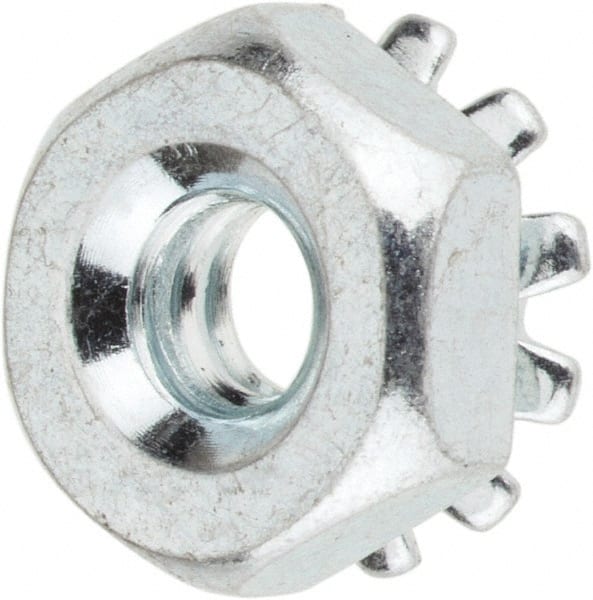 Value Collection - #6-32, Zinc Plated, Steel Hex Nut with External Tooth Washer - 11/32" Washer Diam, 5/16" Width Across Flats - Exact Tooling
