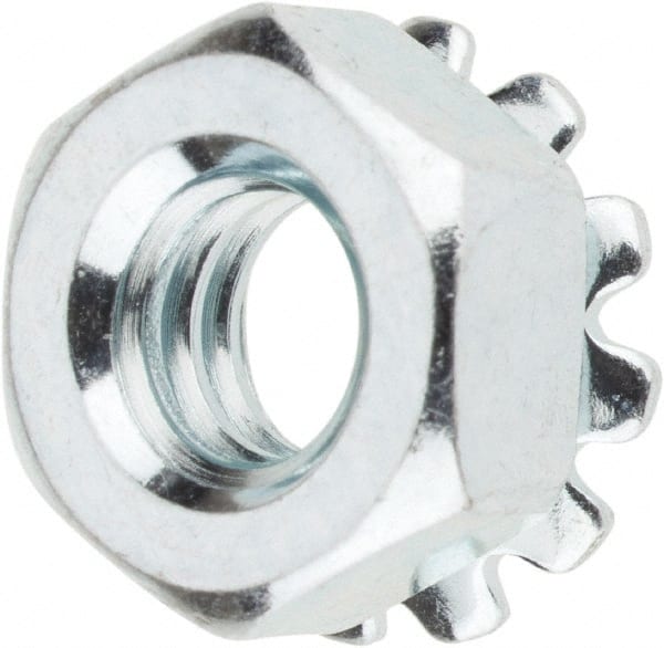 Value Collection - 1/4-20, Zinc Plated, Steel Hex Nut with External Tooth Washer - 1/2" Washer Diam, 7/16" Width Across Flats - Exact Tooling