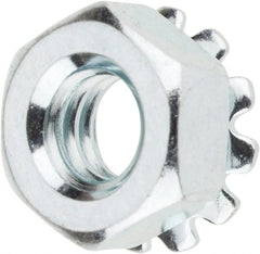 Value Collection - 1/4-20, Zinc Plated, Steel Hex Nut with External Tooth Washer - 1/2" Washer Diam, 7/16" Width Across Flats - Exact Tooling